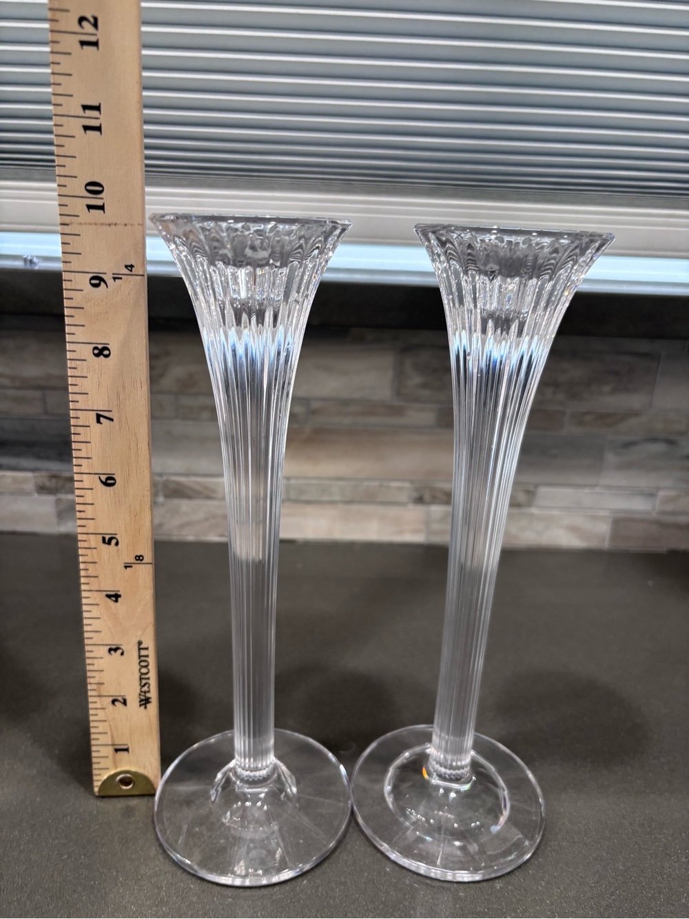 Marquis by Waterford Pair of Clear Crystal Bud candlesticks
